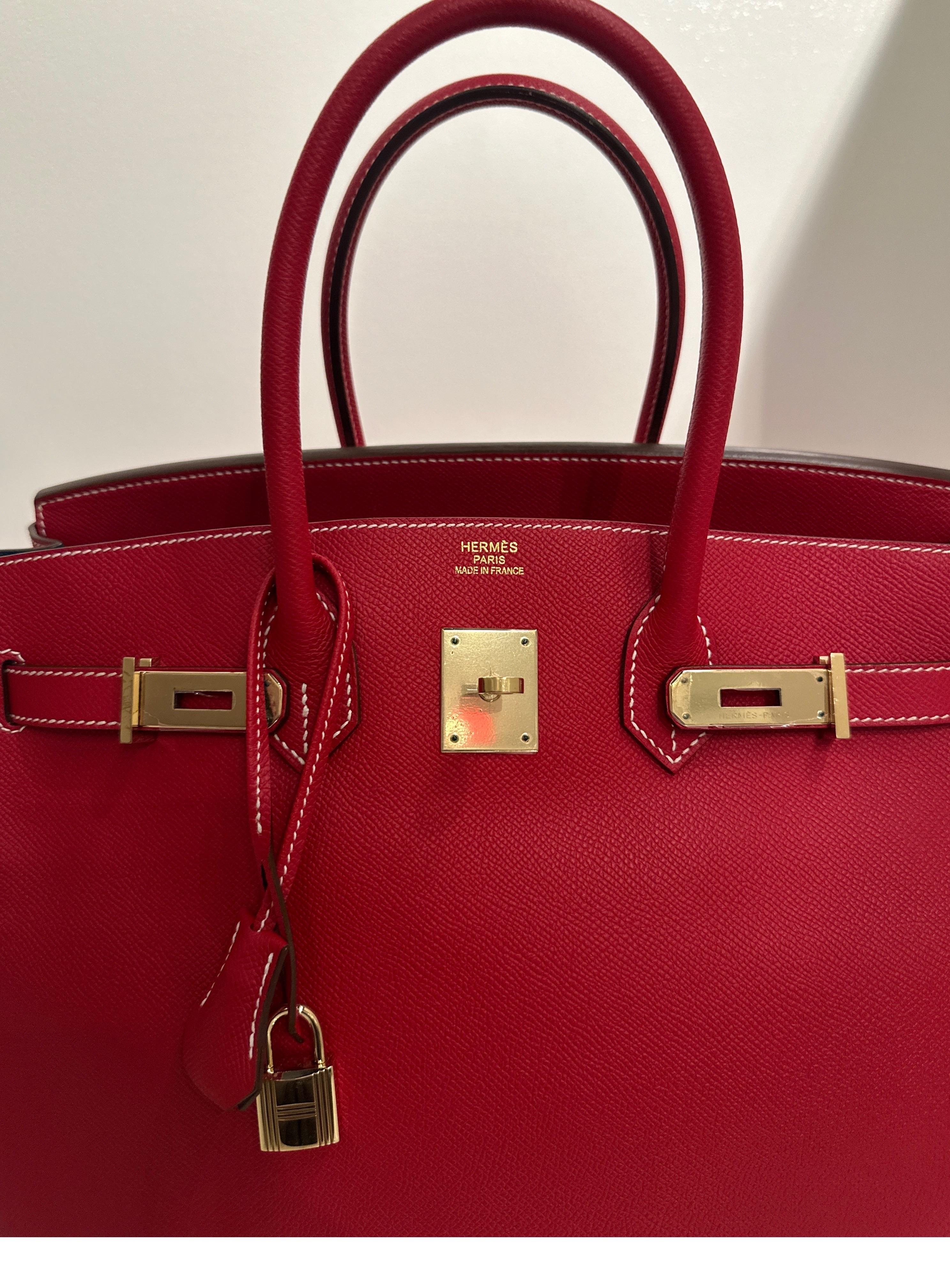 Hermes Red Birkin 35 Bag  In Excellent Condition In Athens, GA