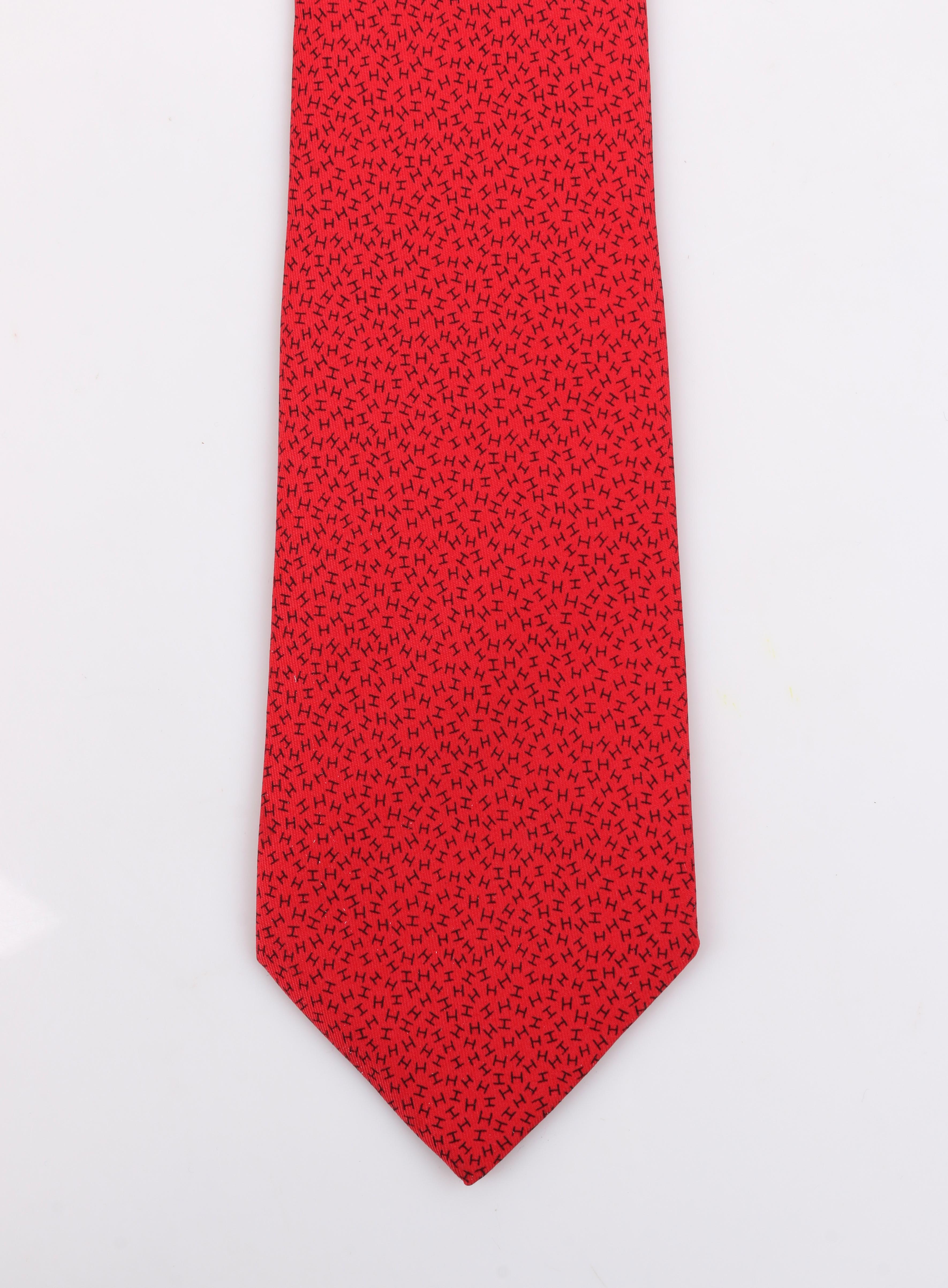 HERMES Red & Black H Monogram Print 5 Fold Silk Necktie Tie 7926 MA 1