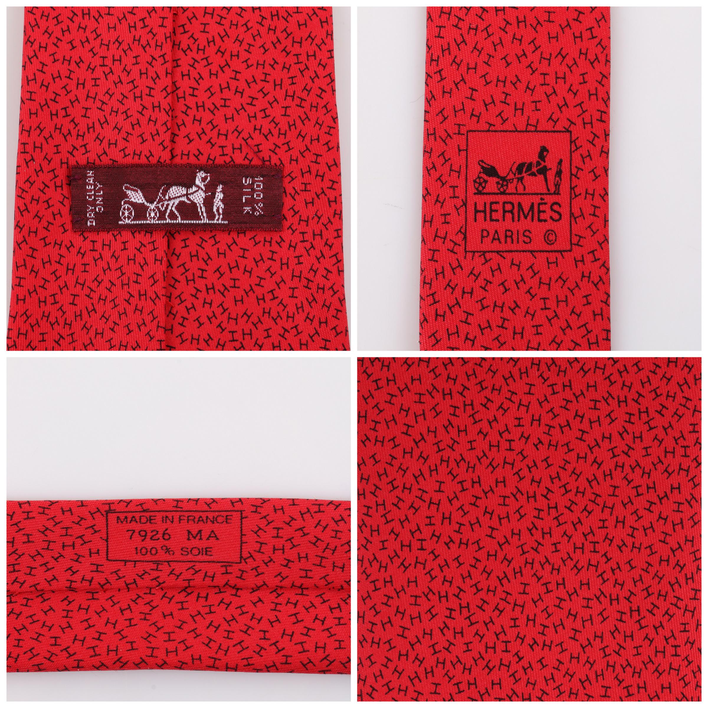 HERMES Red & Black H Monogram Print 5 Fold Silk Necktie Tie 7926 MA 2