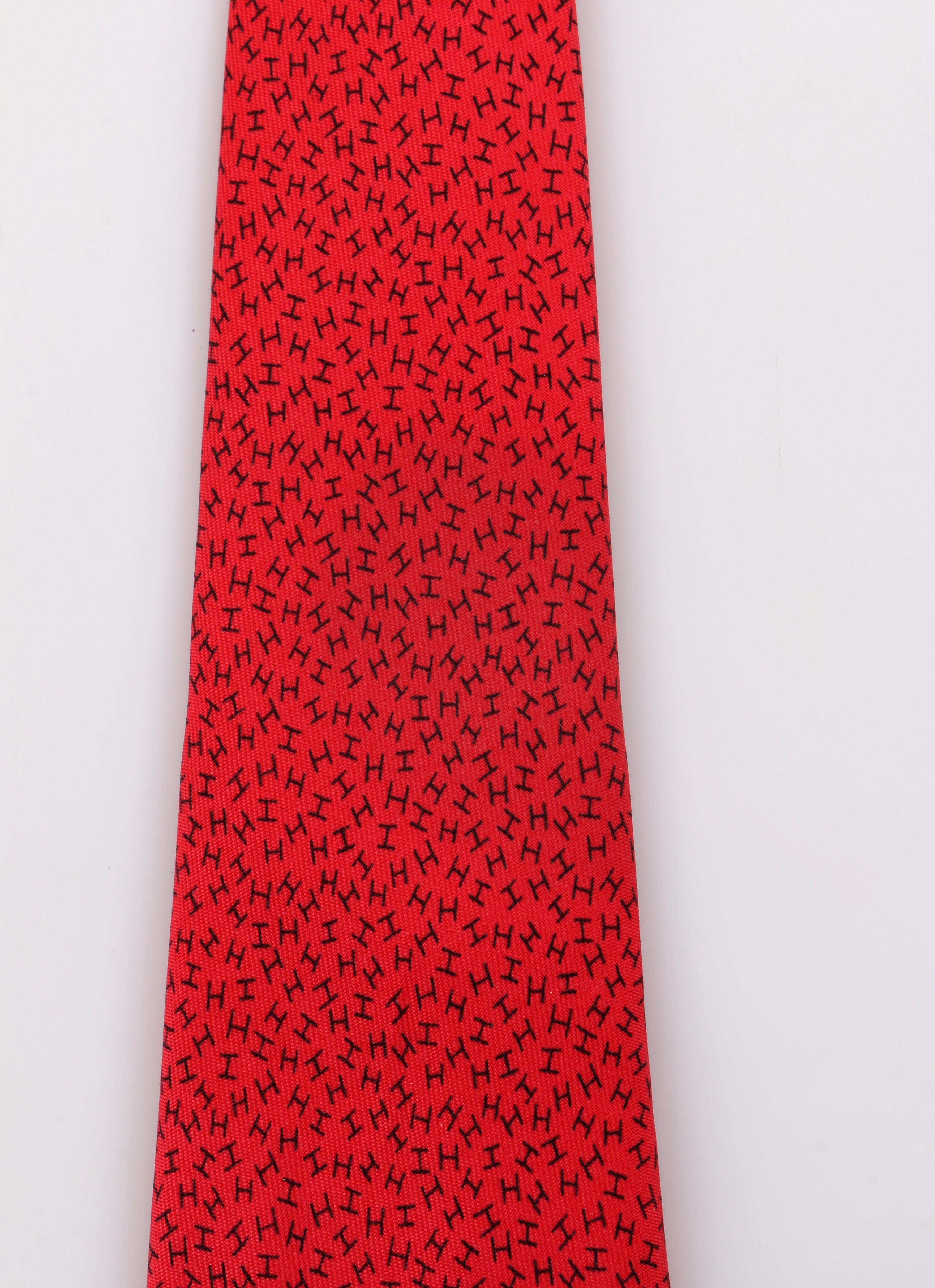 HERMES Red & Black H Monogram Print 5 Fold Silk Necktie Tie 7926 MA 3