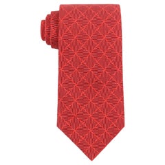 HERMES Red 
Black Op Art Diamond Check 5 Fold Silk Necktie Tie 5040 PA