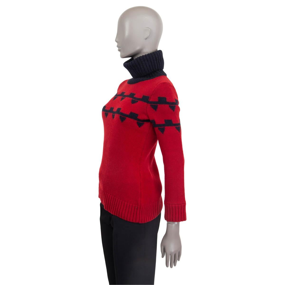 Red HERMES red & blue cashmere 2018 CHUNKY KNIT Turtleneck Sweater 34 XXS