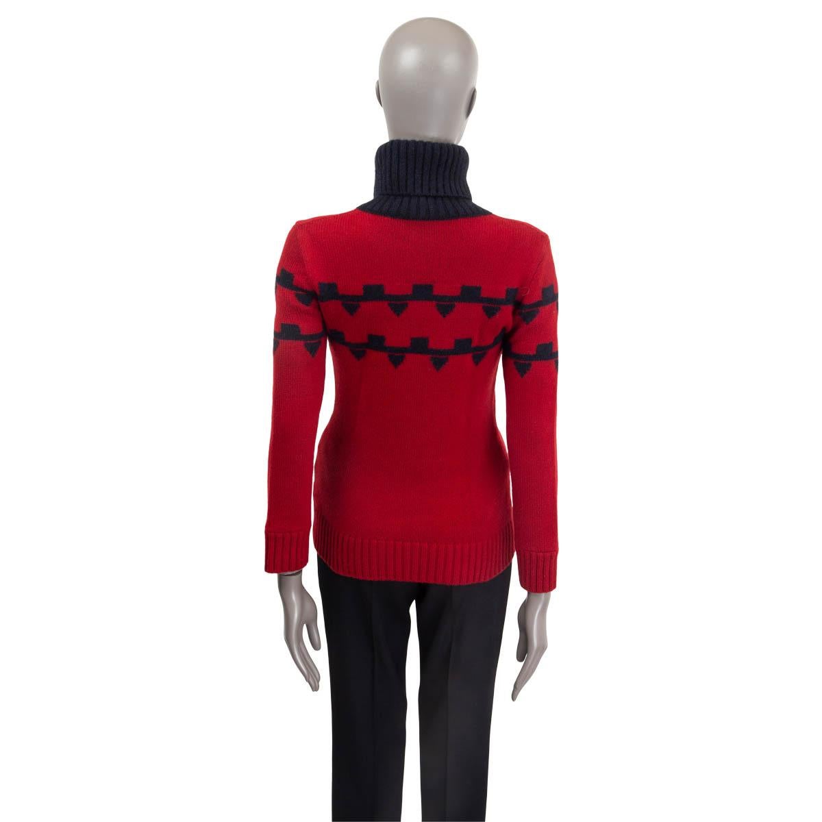 Women's HERMES red & blue cashmere 2018 CHUNKY KNIT Turtleneck Sweater 34 XXS