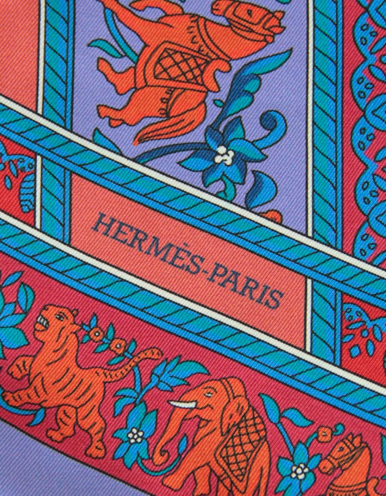 Hermes Red/ Blue Chasse en Inde (Hunt in India) Silk Maxi Twilly Scarf ...