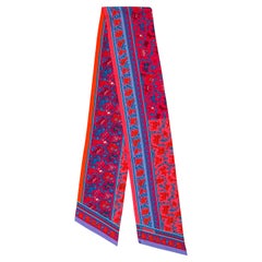 Hermes Red/ Blue Chasse en Inde (Hunt in India) Silk Maxi Twilly Scarf