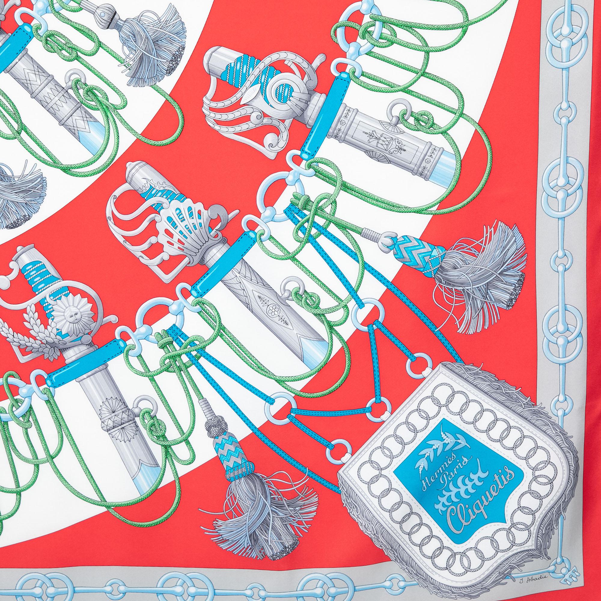 An essential Hermès accessory, the label's scarves are as iconic as any other creation from the brand and are collector's favourites. This rendition is carefully cut from luxurious silk and designed with the Cliquetis print by Julie Abadie in 1972,