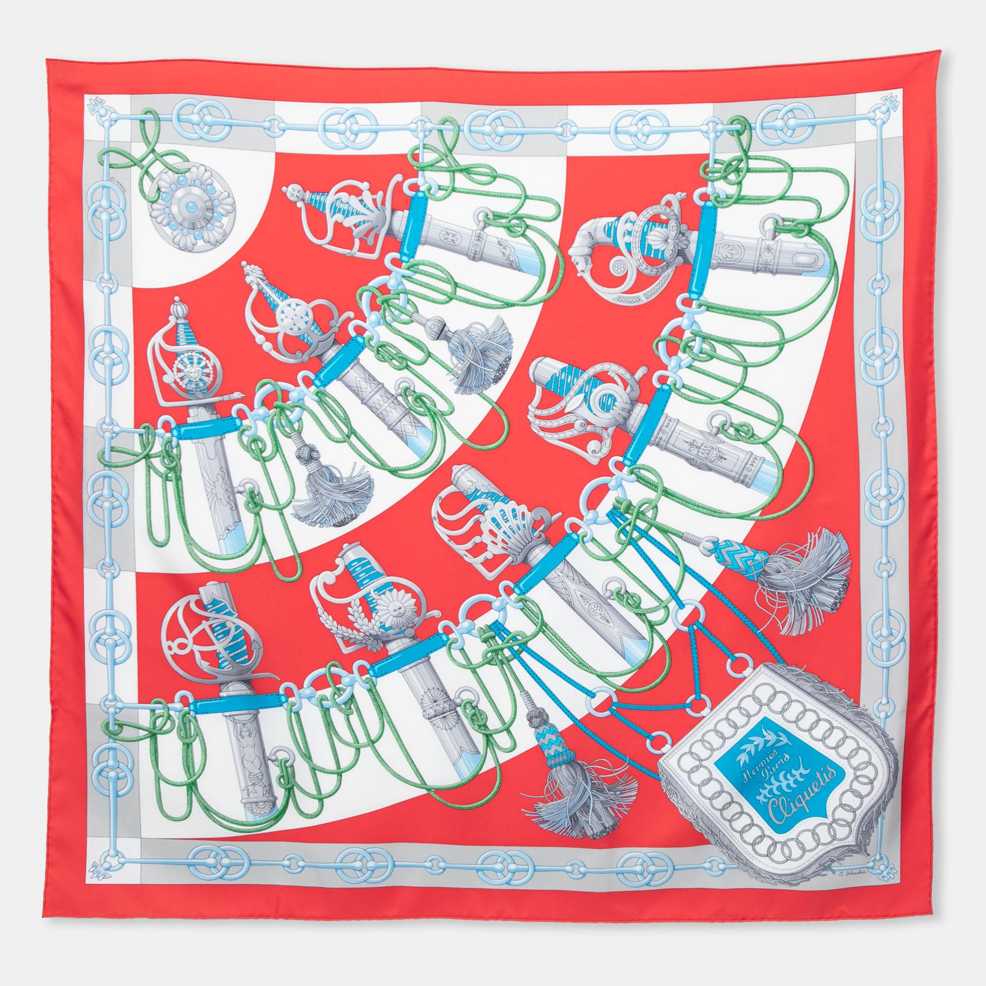 Women's Hermès Red & Blue Cliquetis Silk Scarf