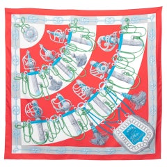 Hermès Red & Blue Cliquetis Silk Scarf