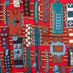 Hermes red blue COLLIER DE CHIENS 90 silk twill Scarf