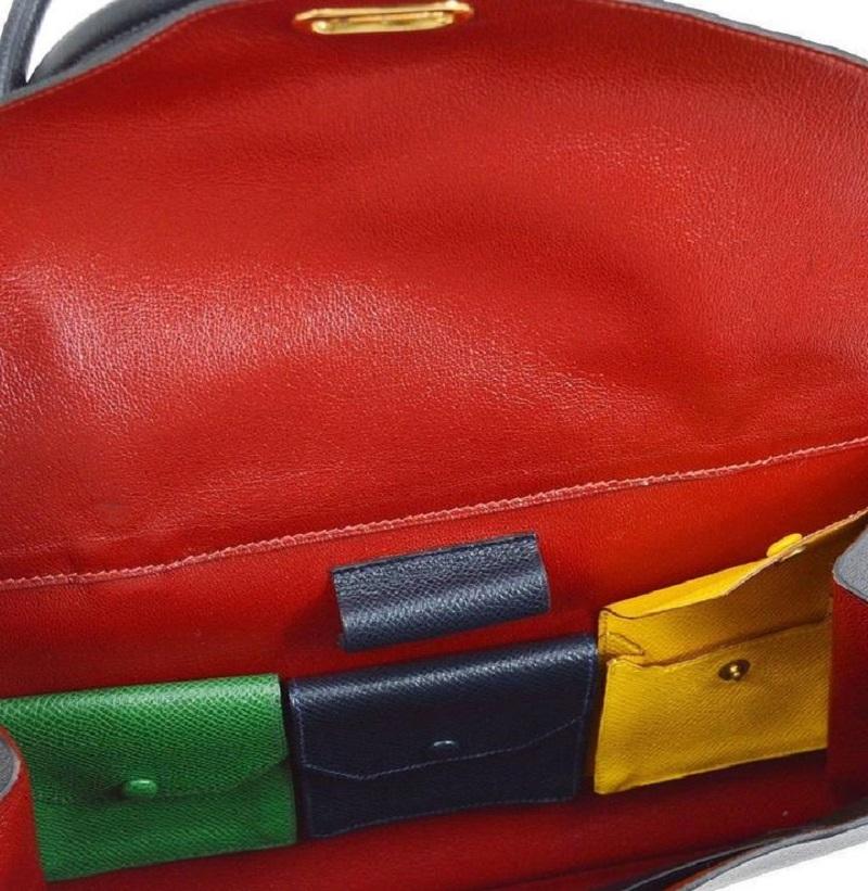 Black HERMES Red Blue Courchevel Lorraine Hardware Top Handle Satchel Shoulder Bag