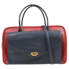 HERMES Red Blue Courchevel Lorraine Hardware Top Handle Satchel Shoulder Bag