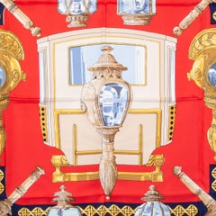 Hermes red & blue FEUX DE ROUTE 90 silk twill Scarf