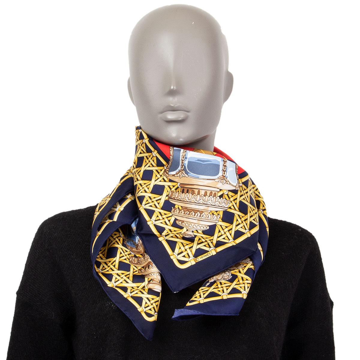 Hermes red & blue FEUX DE ROUTE 90 silk twill Scarf For Sale 1