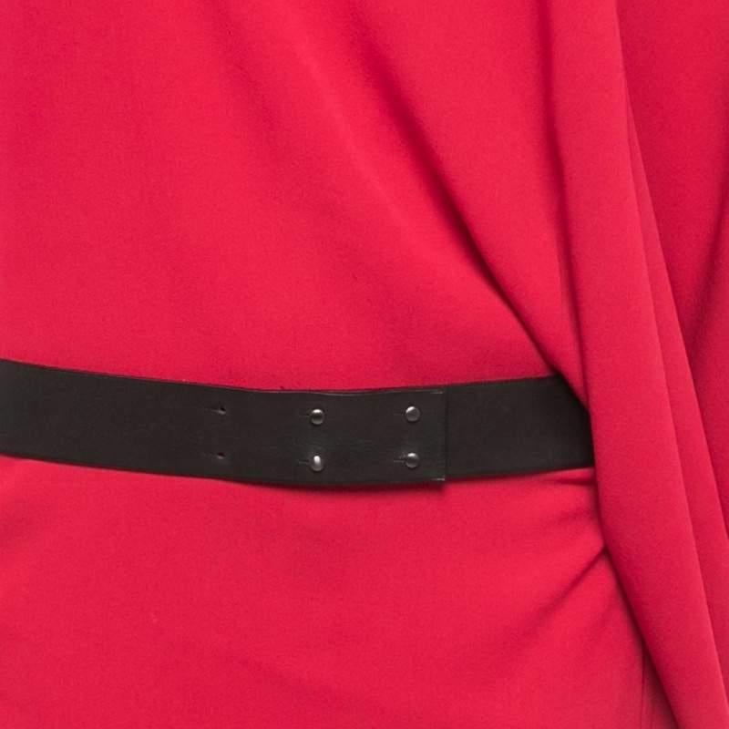 Hermes Red/Blue Silk & Cashmere Knit Belted Asymmetric Dress  In Excellent Condition In Dubai, Al Qouz 2