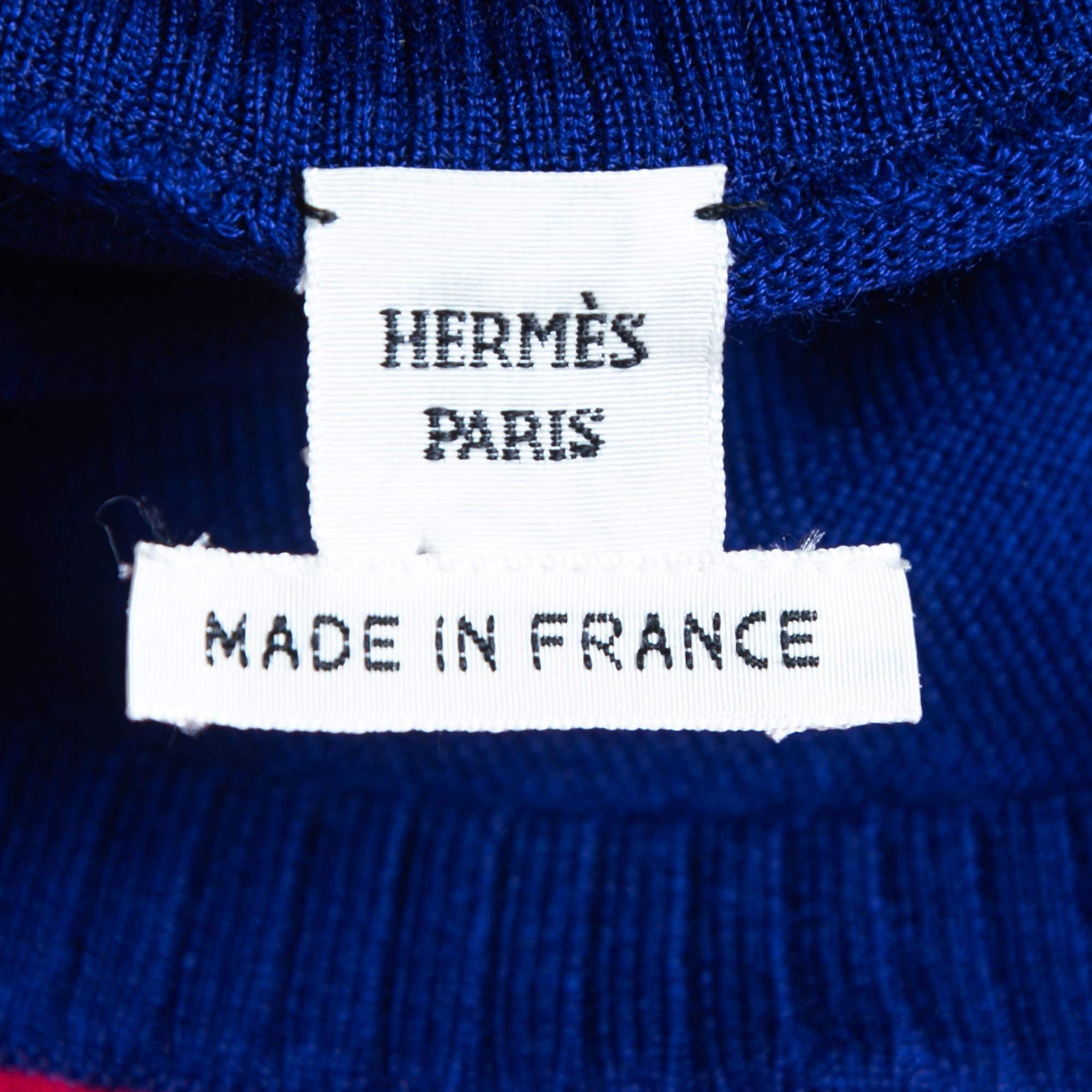 Women's Hermes Red/Blue Silk & Cashmere Knit Belted Asymmetric Dress 