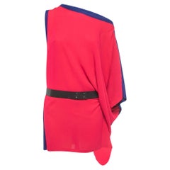 Hermes Red/Blue Silk & Cashmere Knit Belted Asymmetric Dress 