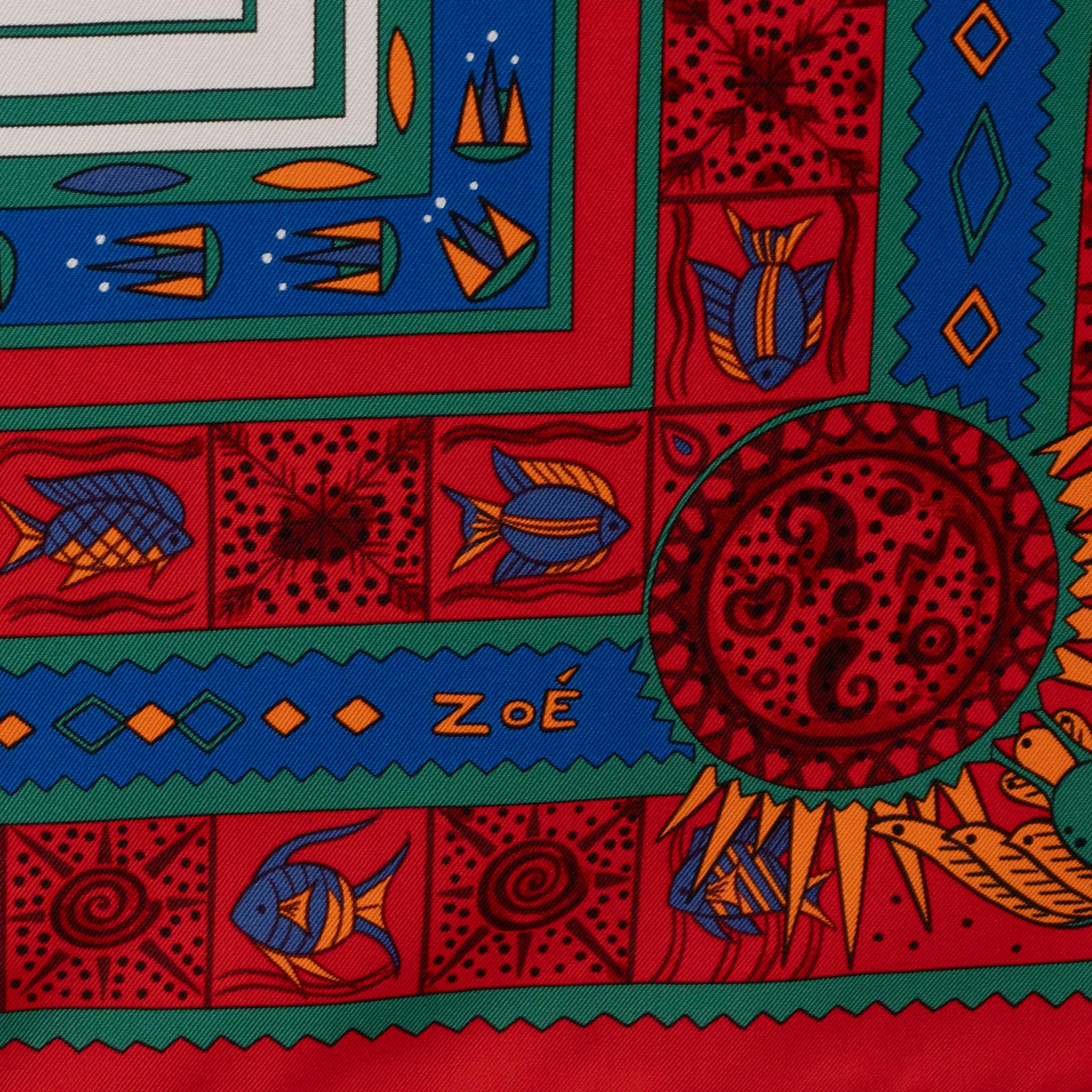 Women's or Men's HERMES red blue silk ORS BLEUS D'AFRIQUE 90 Twill Scarf For Sale