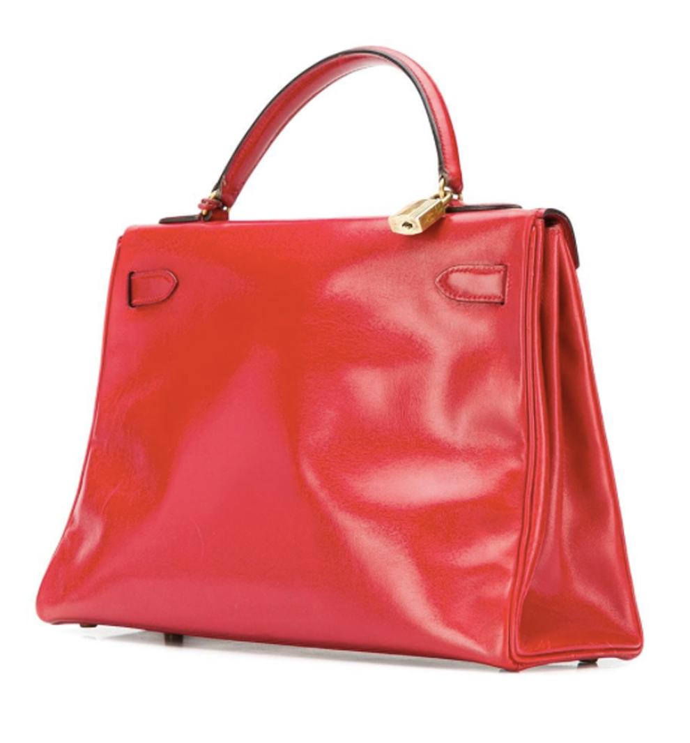 Women's or Men's Hermes Red Box Calf Kelly 32cm Tote Bag
