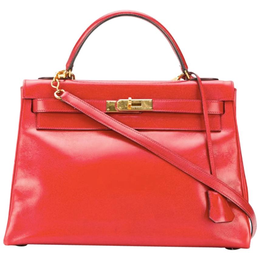 Hermes Red Box Calf Kelly 32cm Tote Bag