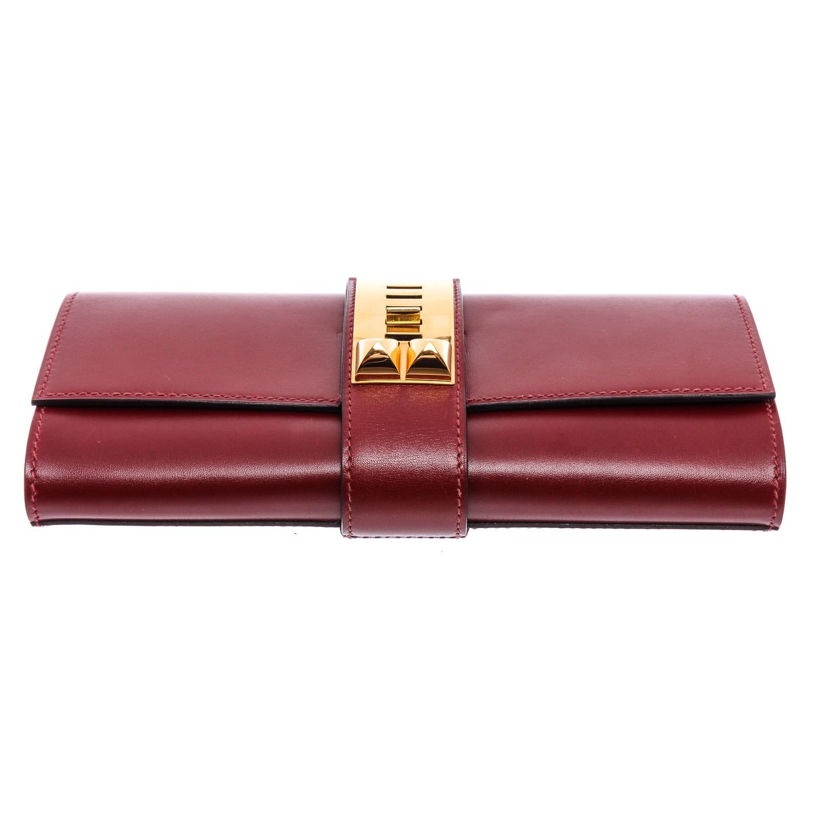 Brown Hermes Red Box Leather Medor 23 Clutch Bag