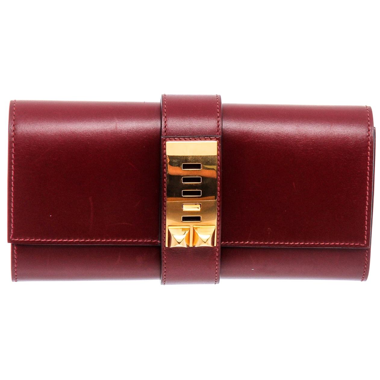 Hermes Red Box Leather Medor 23 Clutch Bag