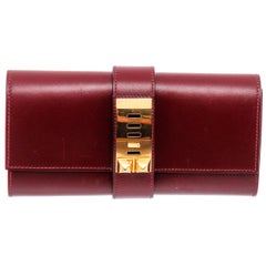 Hermes Red Box Leather Medor 23 Clutch Bag