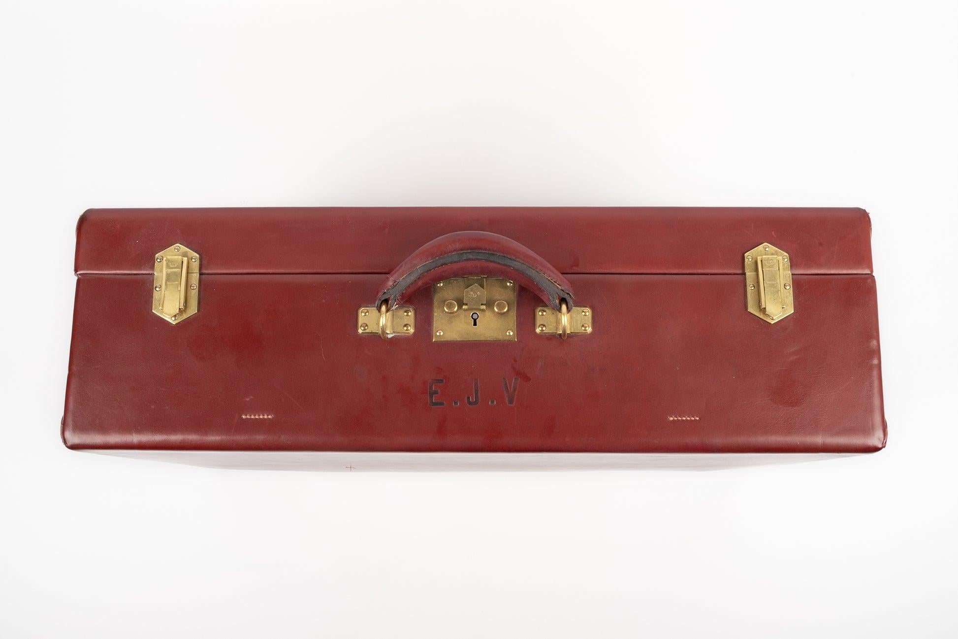 Hermes - H red box leather suitcase numbered with 