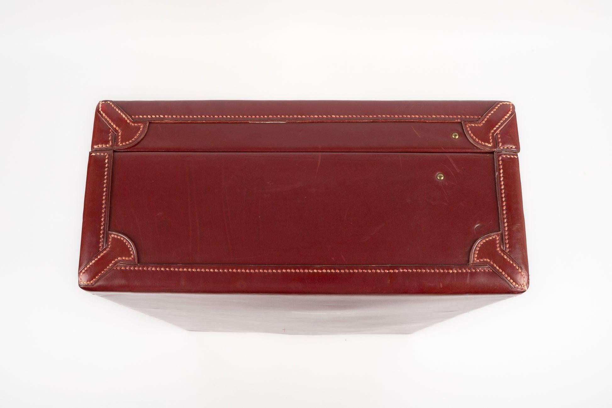 Brown Hermès Red Box Leather Suitcase, 1950 Circa For Sale