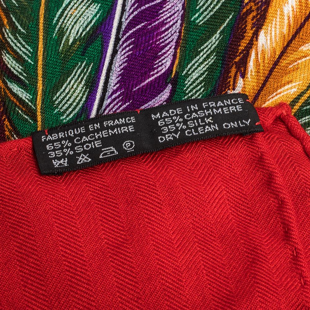 Hermes Red Brazil Print Cashmere & Silk Giant Shawl In Good Condition In Dubai, Al Qouz 2