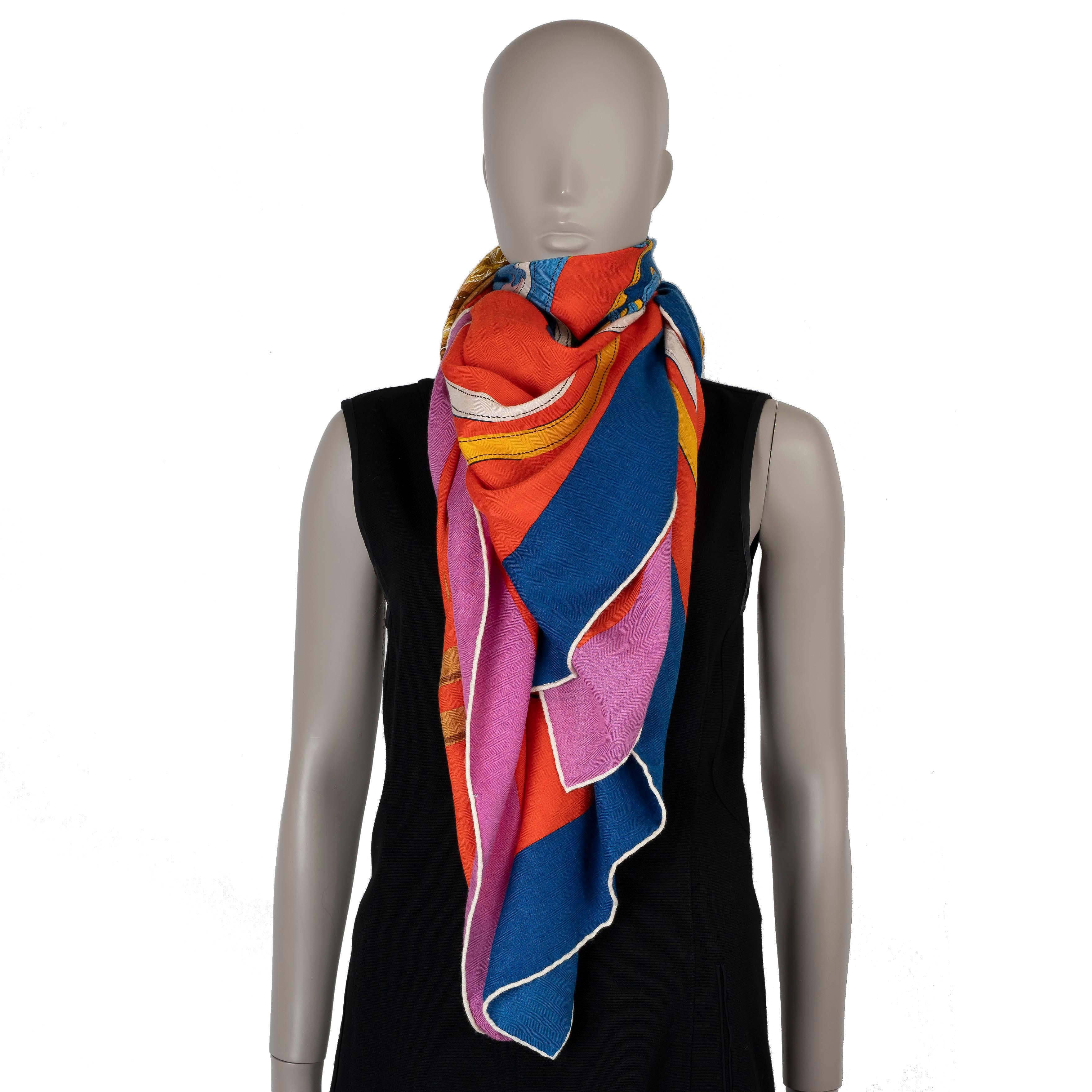 Women's or Men's HERMES red BRIDES DE GALA APPLIQE PIQUE 140 Cashmere Shawl Scarf Cyclamen Rouge For Sale