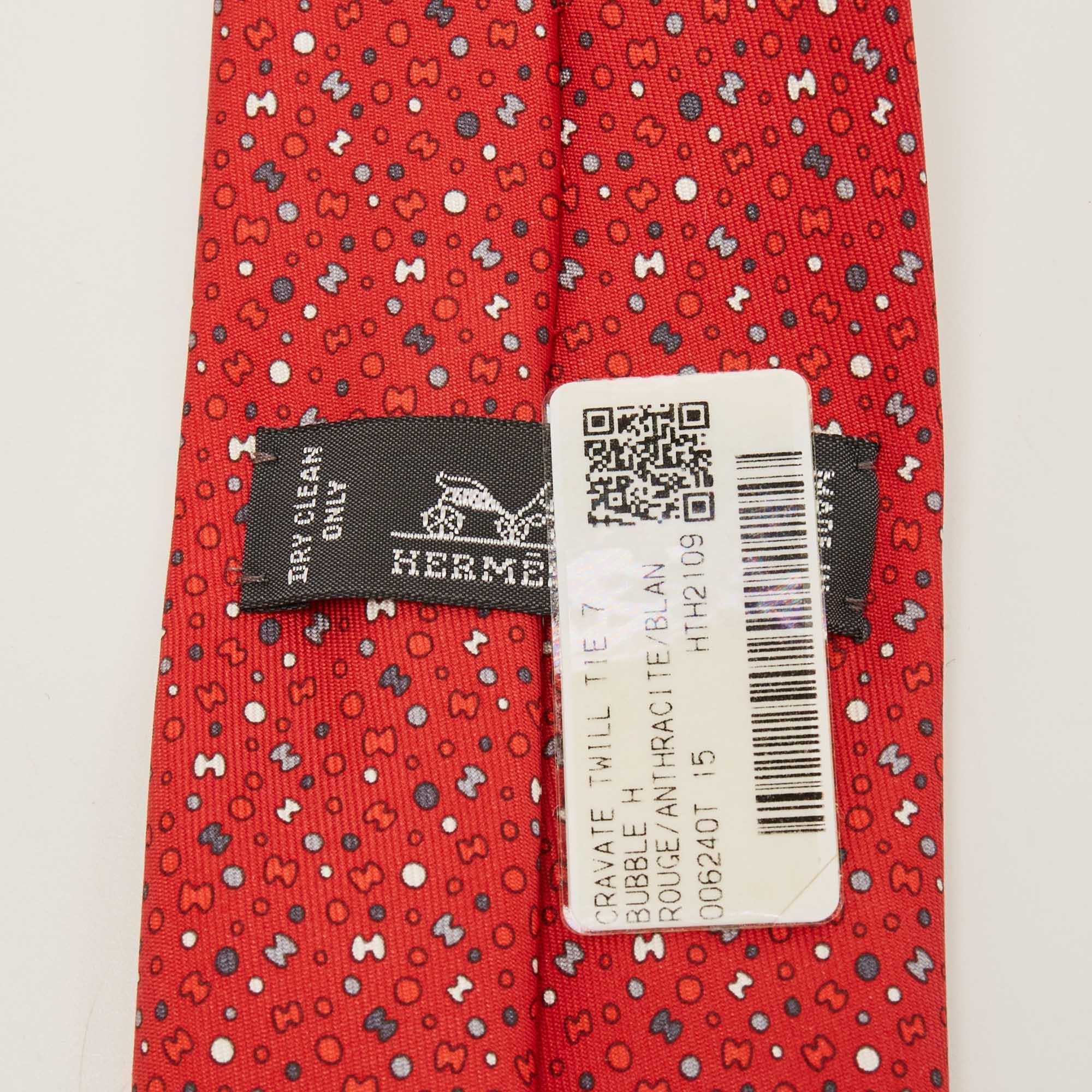 Men's Hermès Red Bubble H Printed Silk Slim Tie