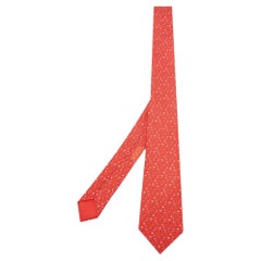 Cravate slim en soie imprimée Bubble H rouge Hermès