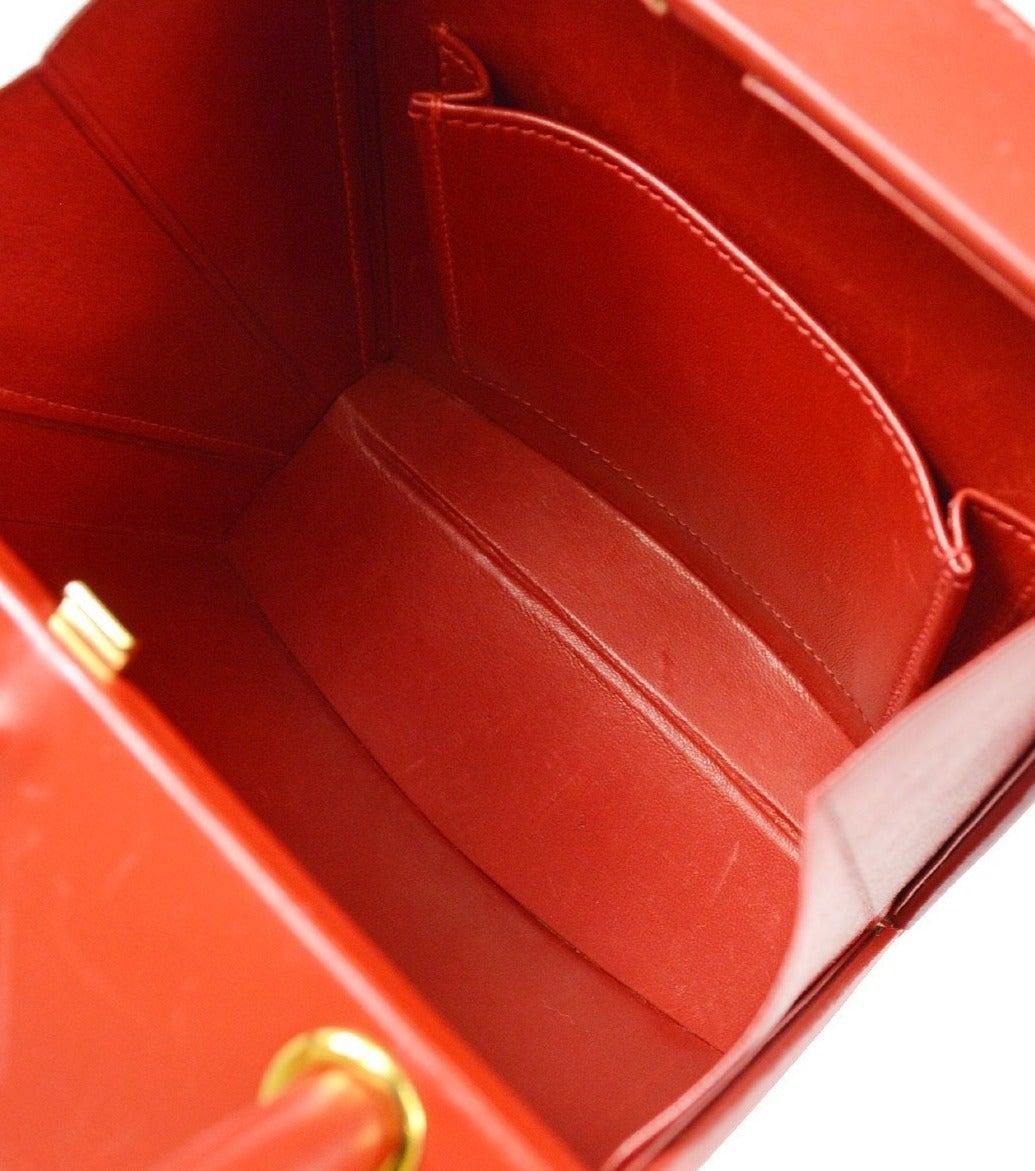 HERMES Red Cadena Kelly Box Calf Leather Gold Hardware Top Handle Evening Bag In Good Condition For Sale In Chicago, IL