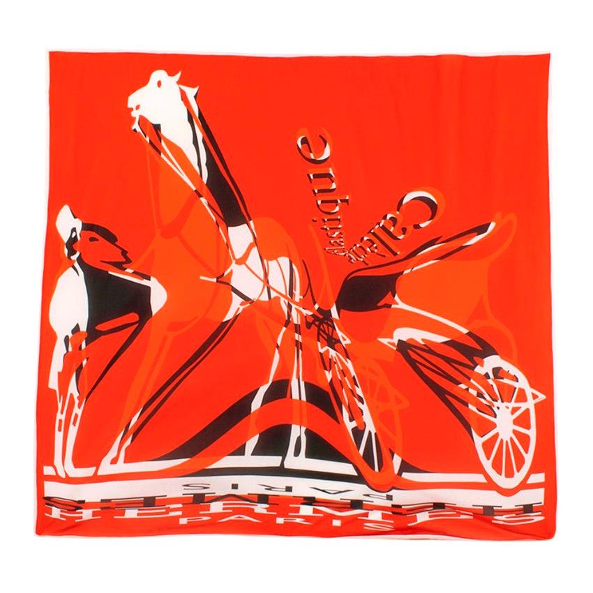 Hermes Red Caleche Elastique Remix Silk Scarf 90