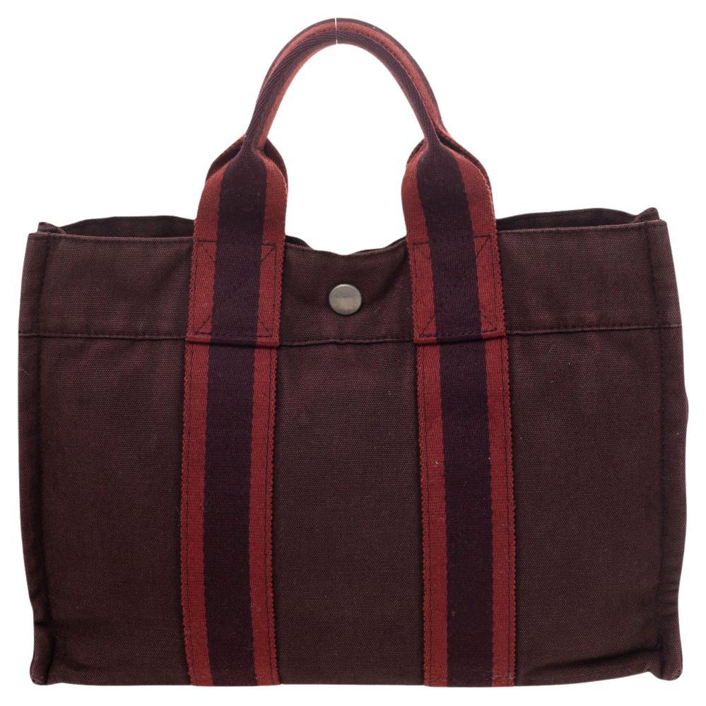 Hermes Red Canvas Fourre Tout Holdall PM Bag