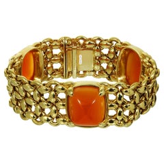 Vintage Hermes Red Carnelian Yellow Gold Bracelet
