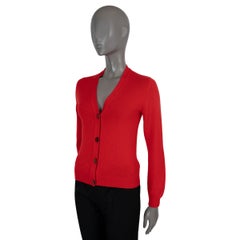 HERMES red cashmere Button-Front Cardigan Sweater 34 XXS