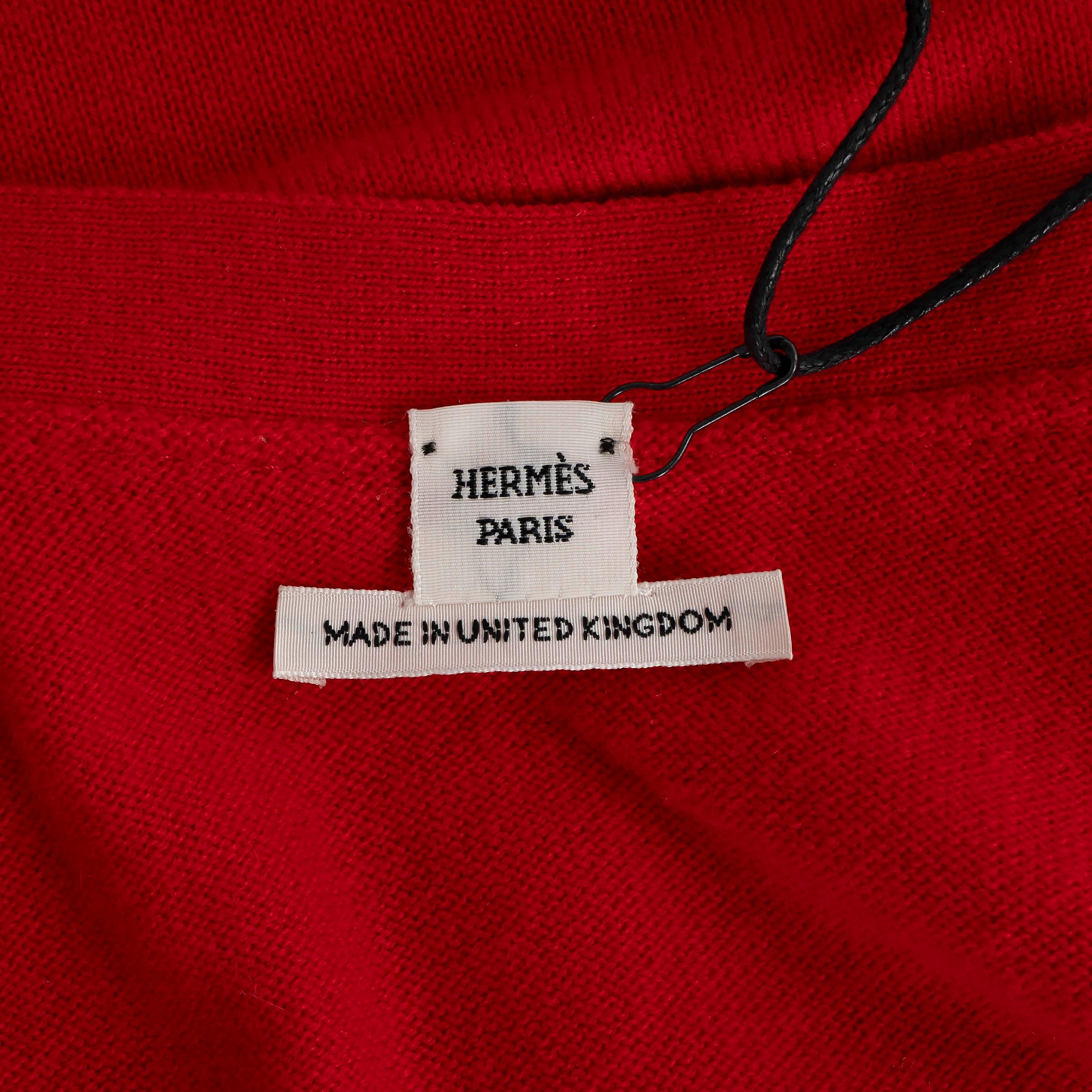 HERMES rot Kaschmir Knopfleiste Strickjacke Pullover 34 XXS im Angebot 1