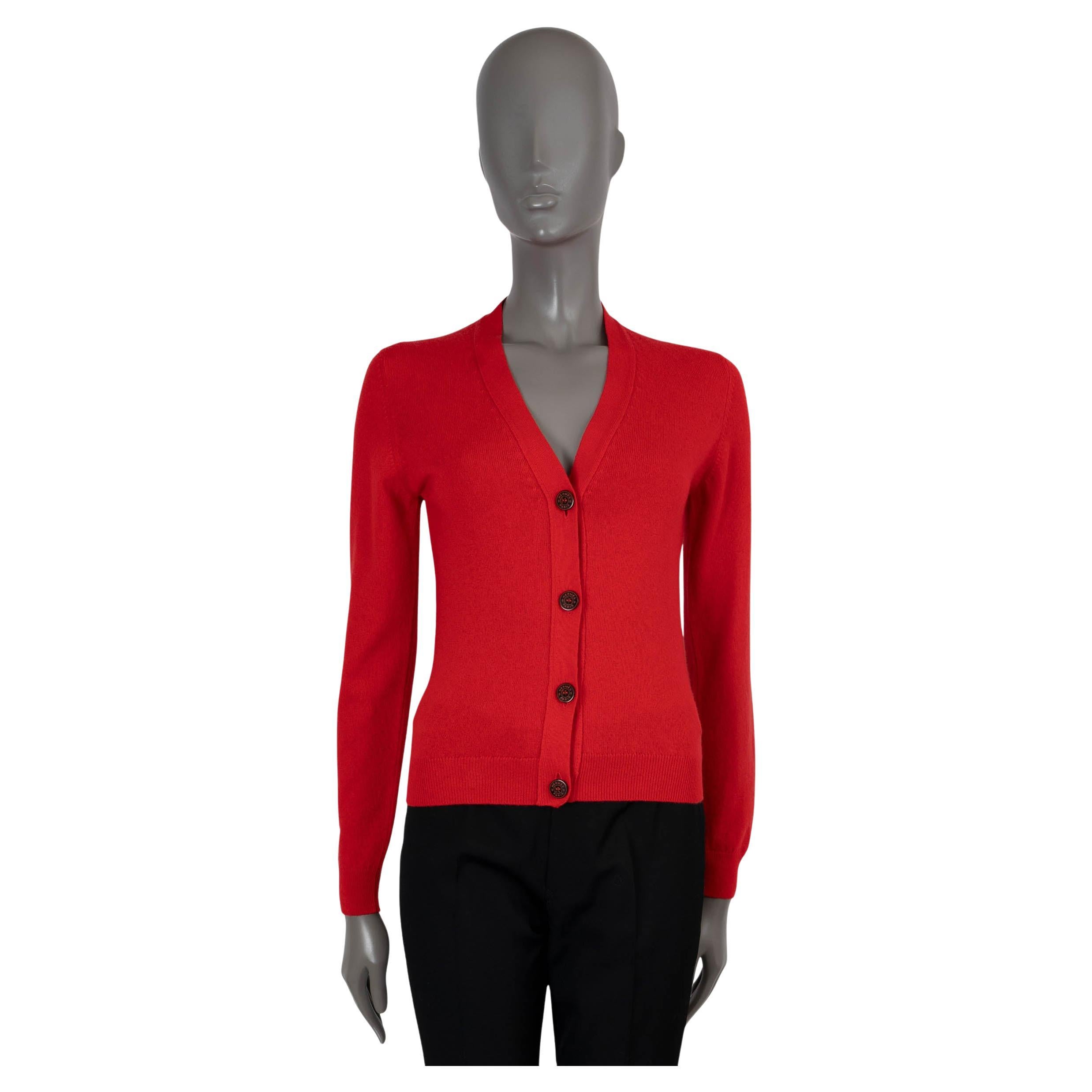 HERMES red cashmere Button-Front Cardigan Sweater 34 XXS