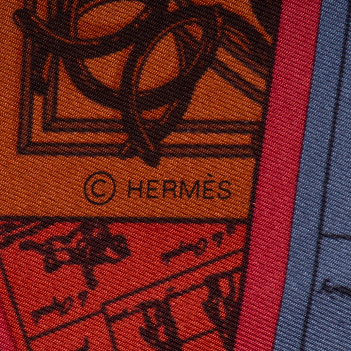 HERMES red CHEVAL PHOENIX 140 Scarf silk Prune Bleu Brique 2