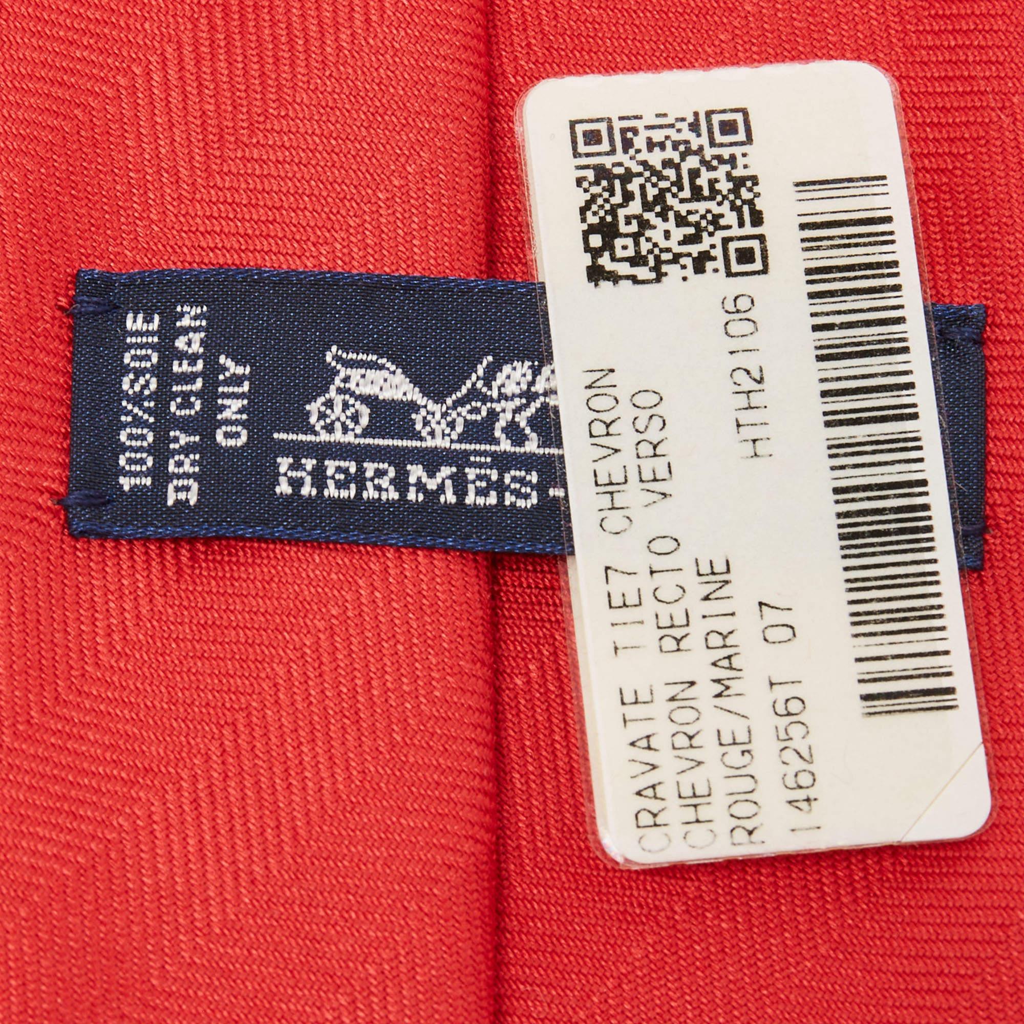 Hermès Red Chevron Recto Verso Silk Slim Tie 2