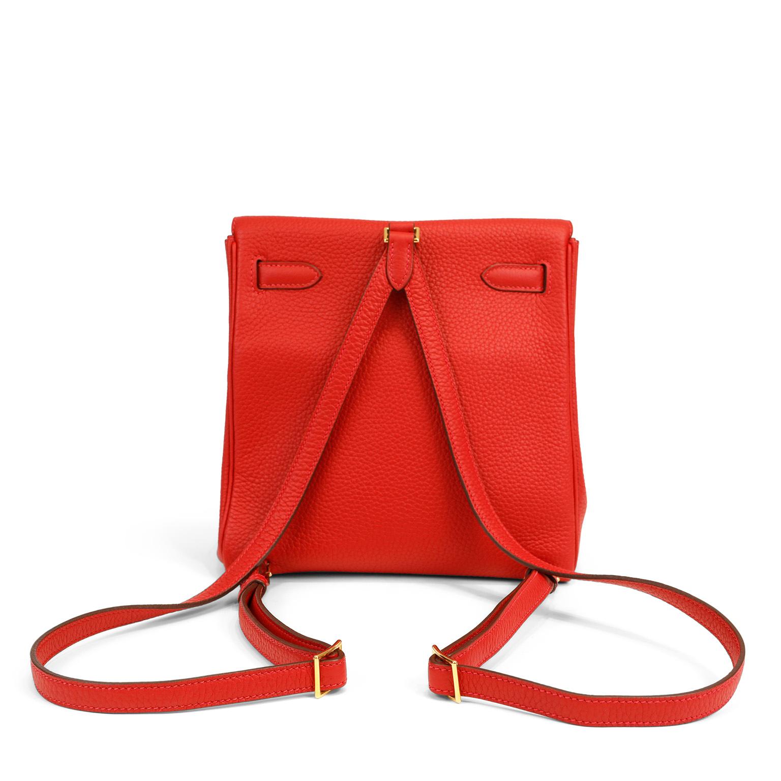 Hermès Red Clemence Kelly Backpack  In Excellent Condition In Palm Beach, FL