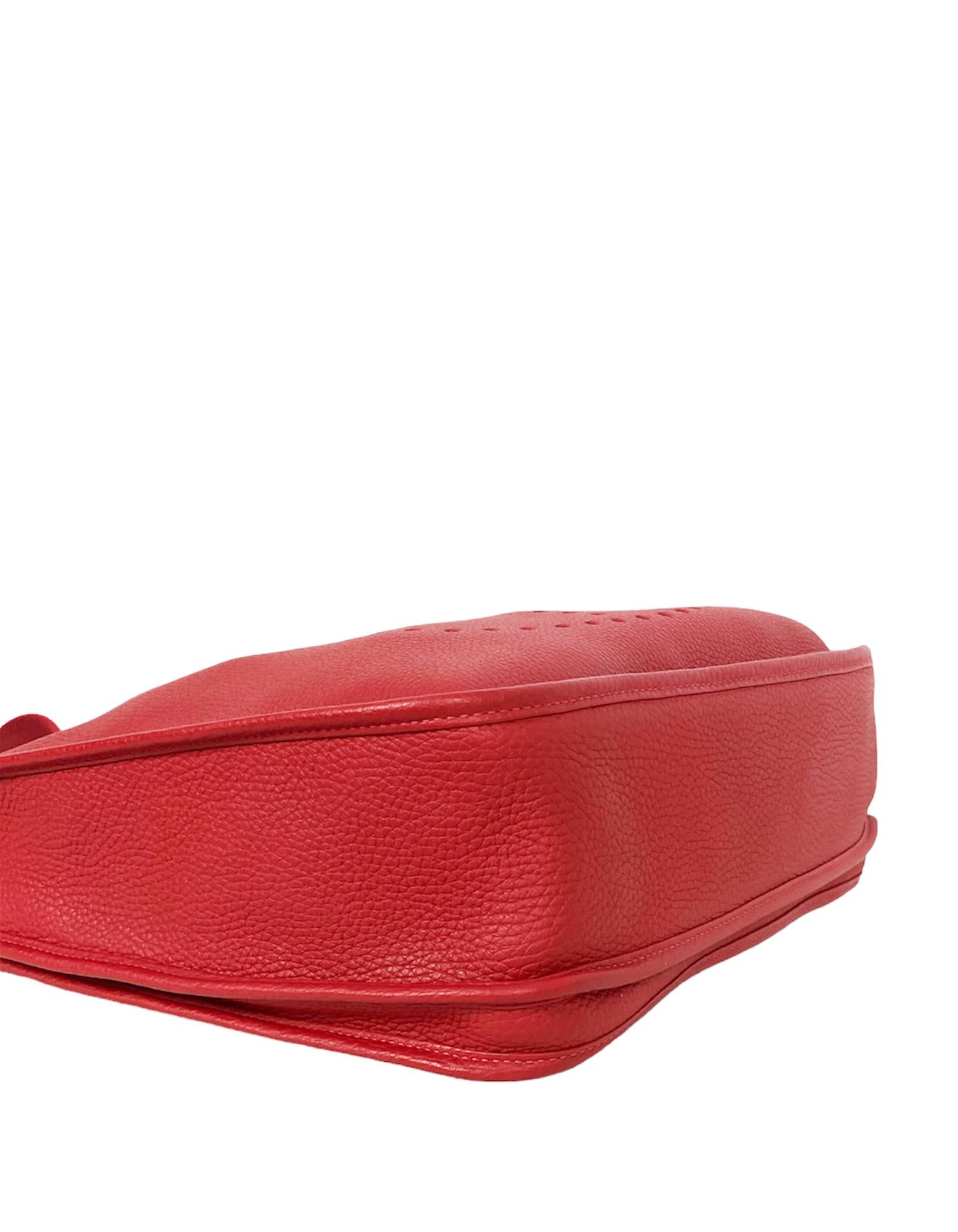 Hermes Red Clemence Leather Evelyne III GM Messenger Bag For Sale 1
