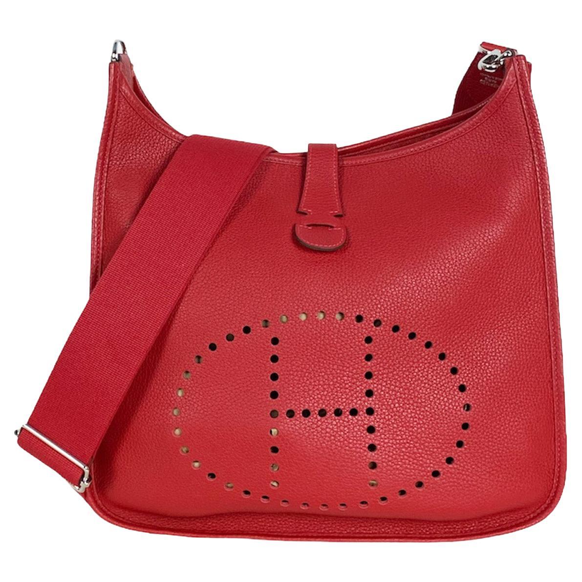 Hermes Red Clemence Leather Evelyne III GM Messenger Bag For Sale