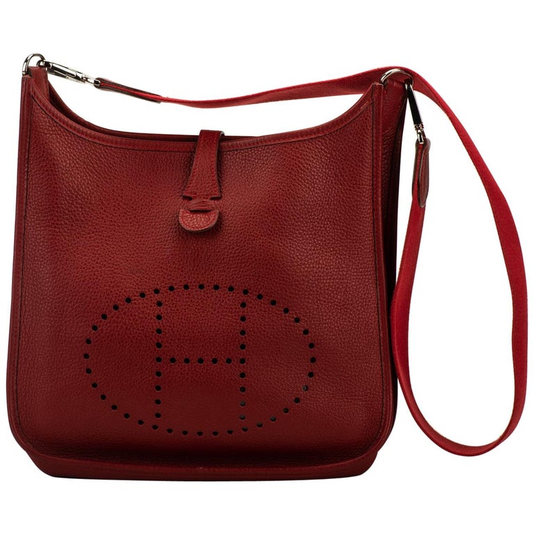 Hermès Red Clemence PM Evelyne Bag at 1stDibs