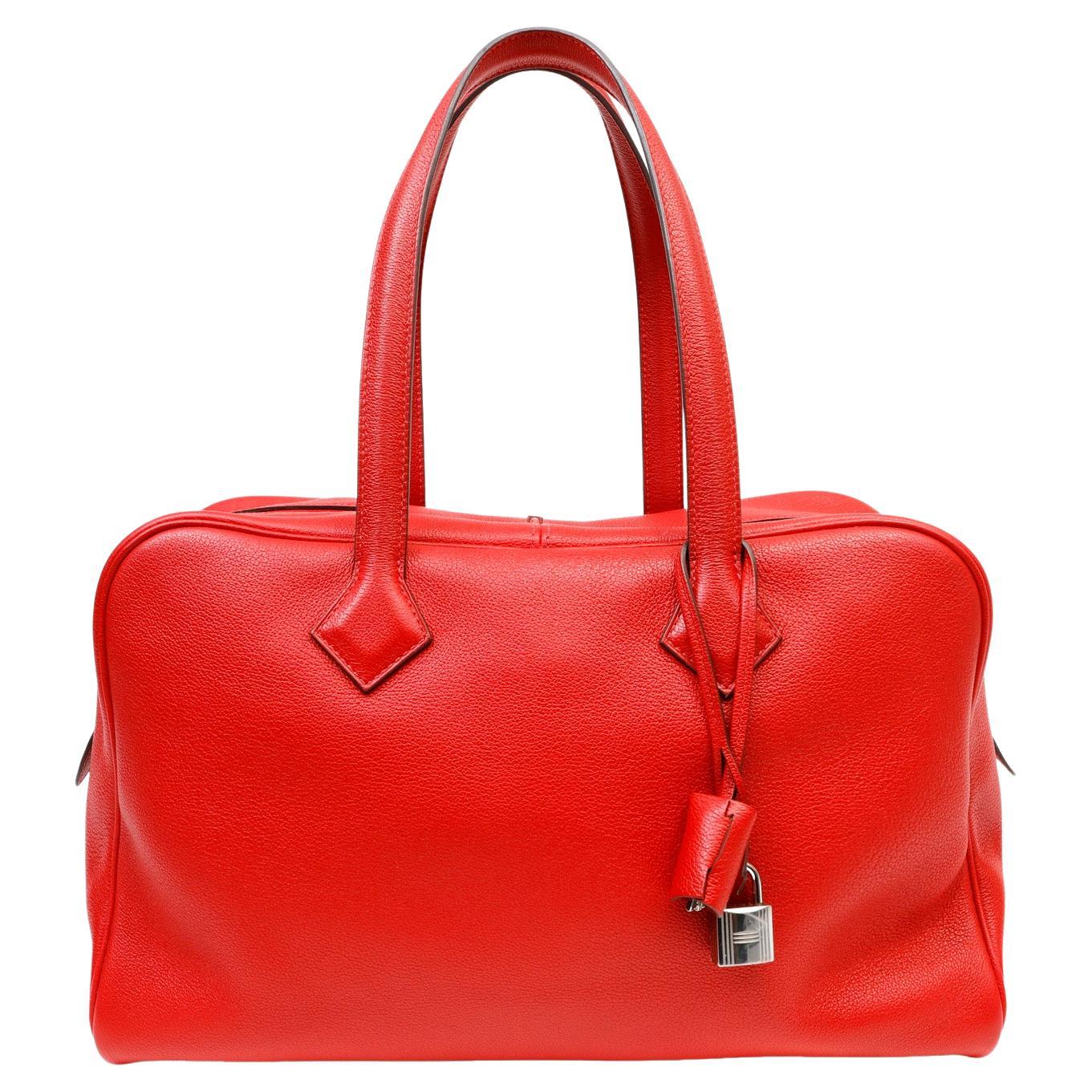 Hermès Red Clemence Victoria II Bag For Sale