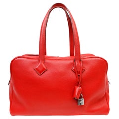 Used Hermès Red Clemence Victoria II Bag