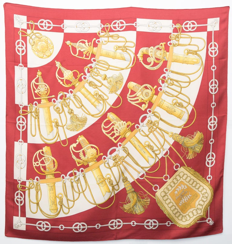 Hermes Red Cliquetis by J. Abadie Silk Scarf For Sale at 1stDibs