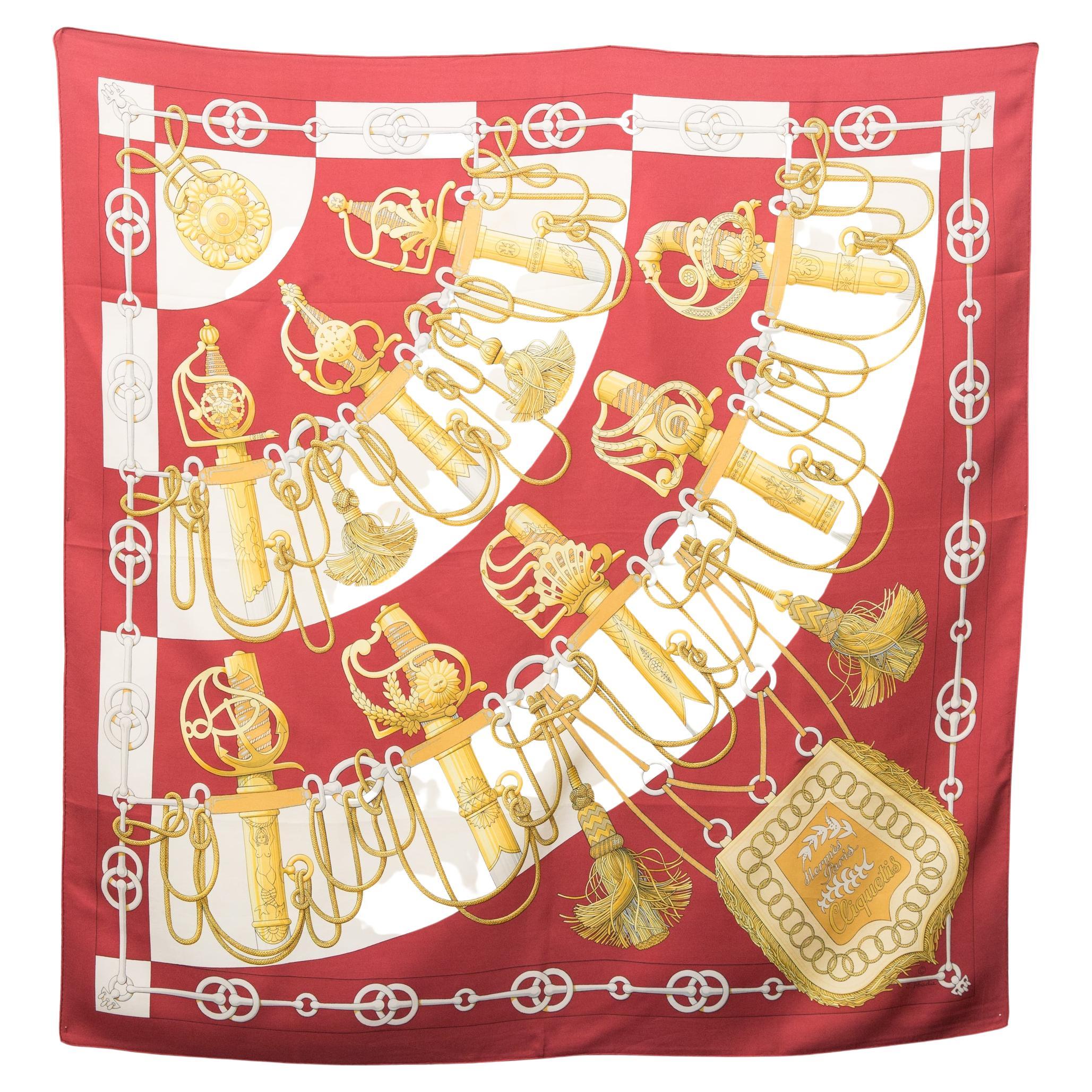 Hermes Red Cliquetis by J. Abadie Silk Scarf For Sale at 1stDibs
