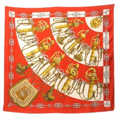 Écharpe en soie rouge Cliquetis d'Hermès par J. Abadie